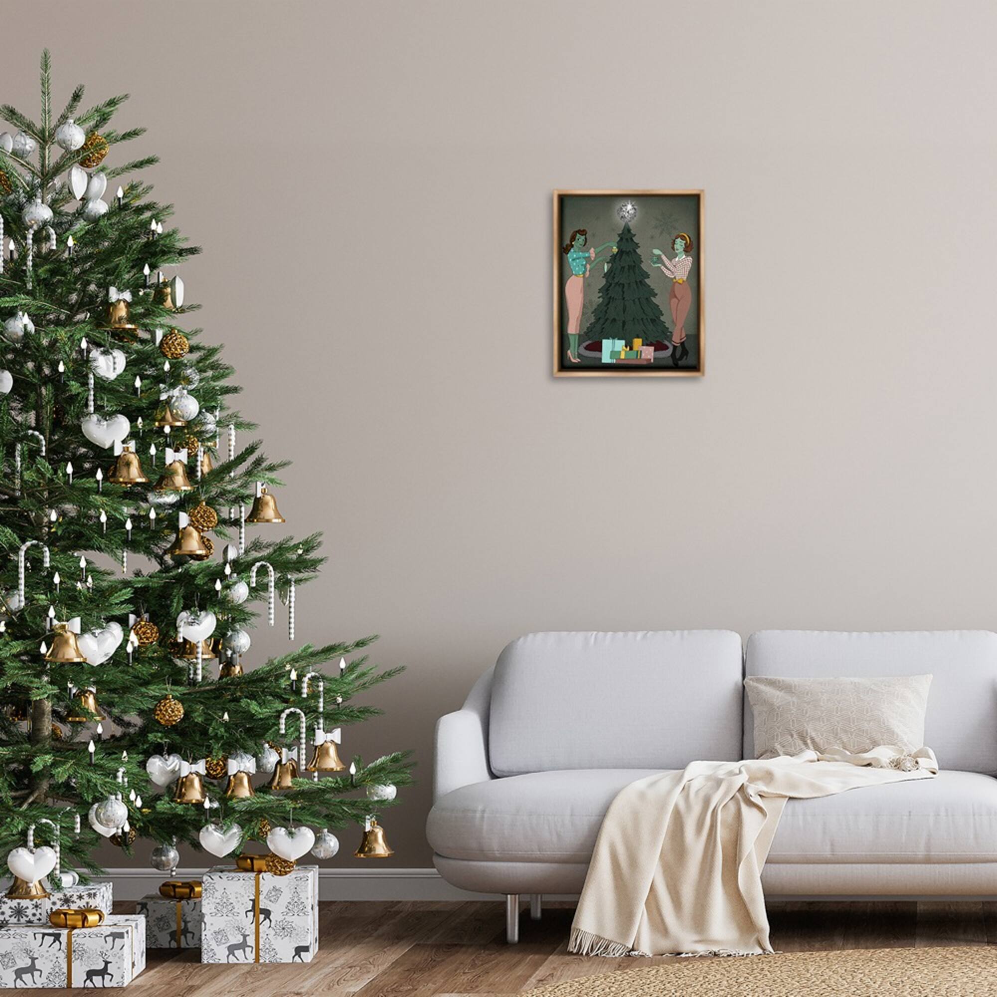 Stupell Industries Girls & Christmas Tree Floating Frame Wall Art